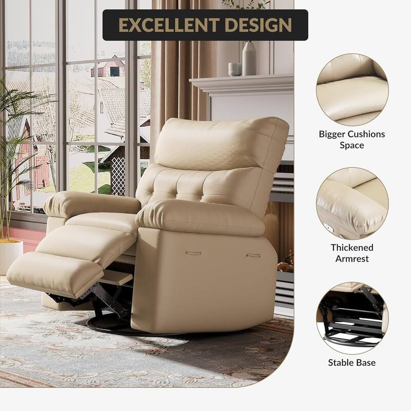 Large Leather Recliner Chair, Extra Wide 26.8" Seat, Manual Recline, Overstuffed Padding, High-Density Sponge