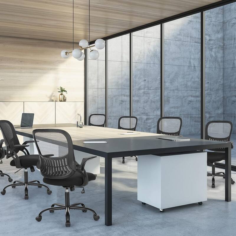 Office Computer Desk Chair, Ergonomic Mid-Back Mesh Rolling Swivel Task Chairs, Comfortable Lumbar Support, Comfy Flip-up Arms