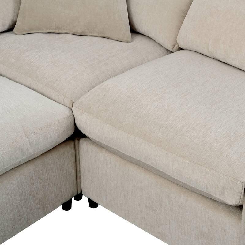 Oversized Modular Sectional Sofa, 7 Seater Corner Sofa, L-Shape Sofa Set with Movable Ottoman, Plush Chenille Fabric Large Sofa