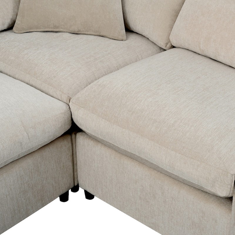 Roomfitters 124.8" 7-Seater Modular Sectional Sofa, Large Modern L-Shaped Upholstered Couch with Ottoman for Living Room, Beige