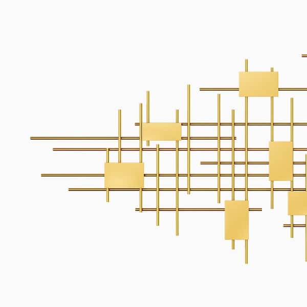 dimension image slide 0 of 2, Moasis Gold Metal Narrow Stripes Geometric Plate Wall Art Decor