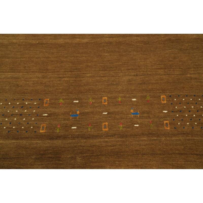 Hand Knotted Oriental 100% Wool Carpet Tribal Animal Pictorial Brown Gabbeh Area Rug - 8' 1'' X 8' 5''