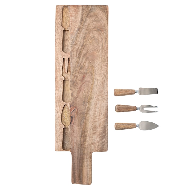 Solid Wood Charcuterie Board with Inlay Stainless Steel Utensils - 22.7"L x 6.8"W x 1.3"H