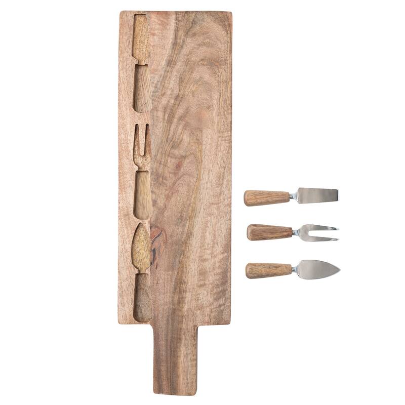 Solid Wood Charcuterie Board with Inlay Stainless Steel Utensils 22.7