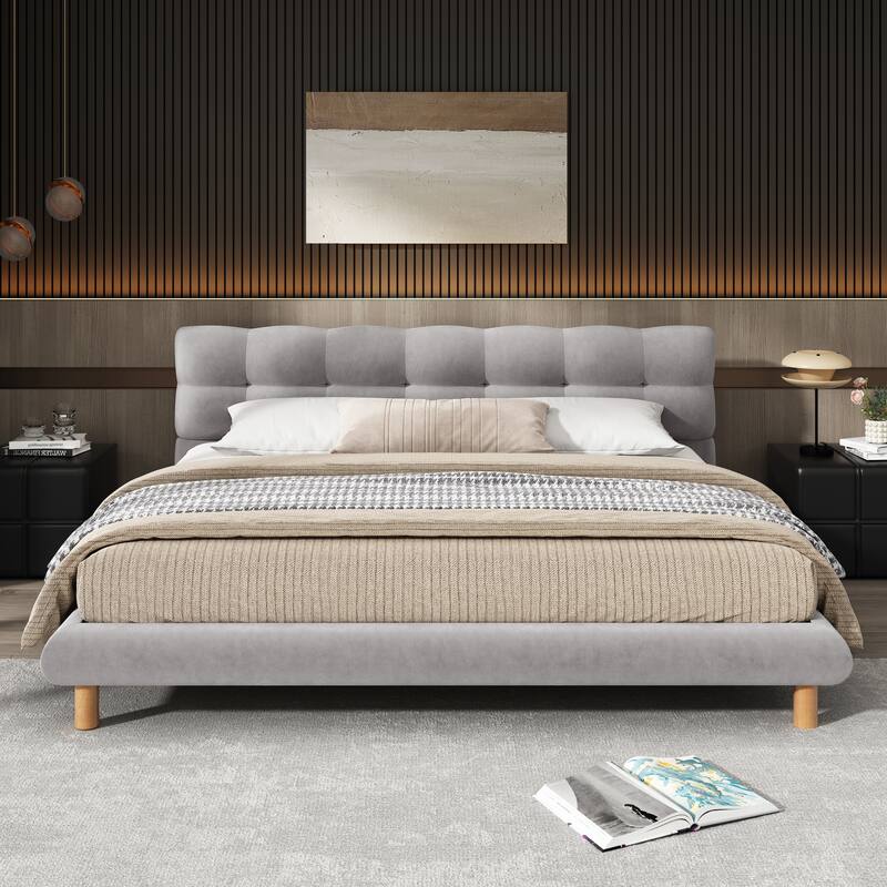 Chenille Platform Bed Upholstered Bed with Creativity Headboard