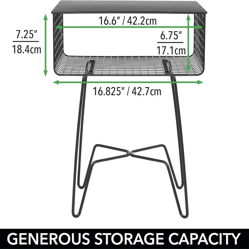 Steel Side Table Nightstand with Storage - 12.75"D x 17.4"W x 22.8"H