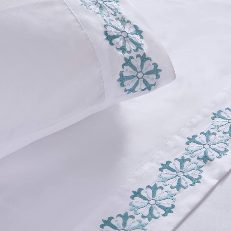 Madison Park Embroidered Microfiber 4 PC Sheet Set