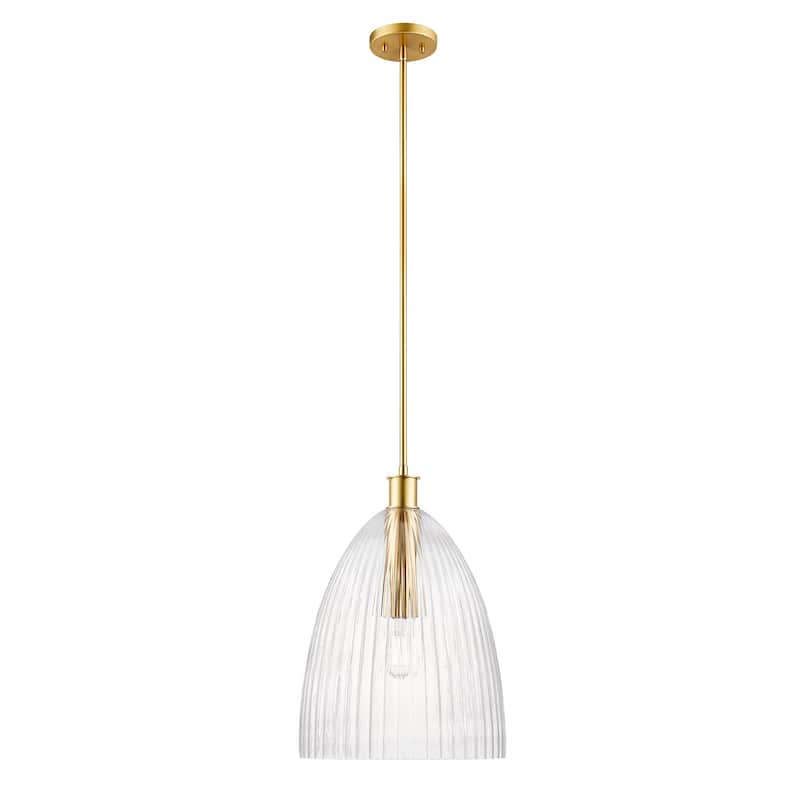 Bellevue SHP40099 14" Wide Pendant with Clear Pleated Glass Shade
