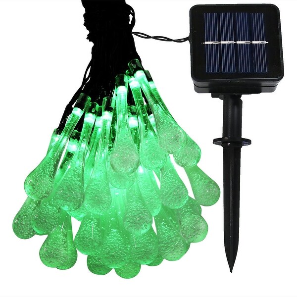 Sunnydaze 30-Count LED Solar Powered Water Drop String Lights - Set of 1 - Multiple Colors Available