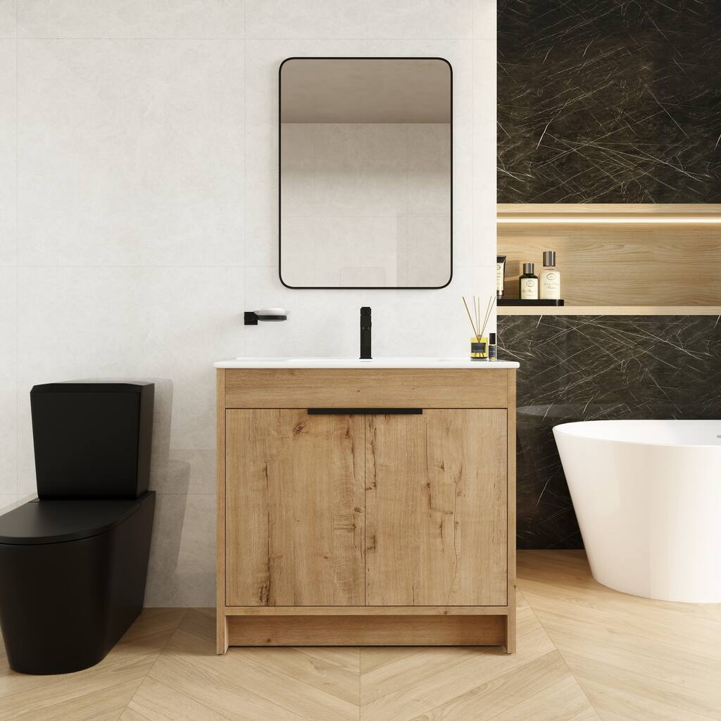 BNK 24/30/36 inch Freestanding Single Sink Bathroom Vanity with Soft Close Door and 1 Adjustable Shelf