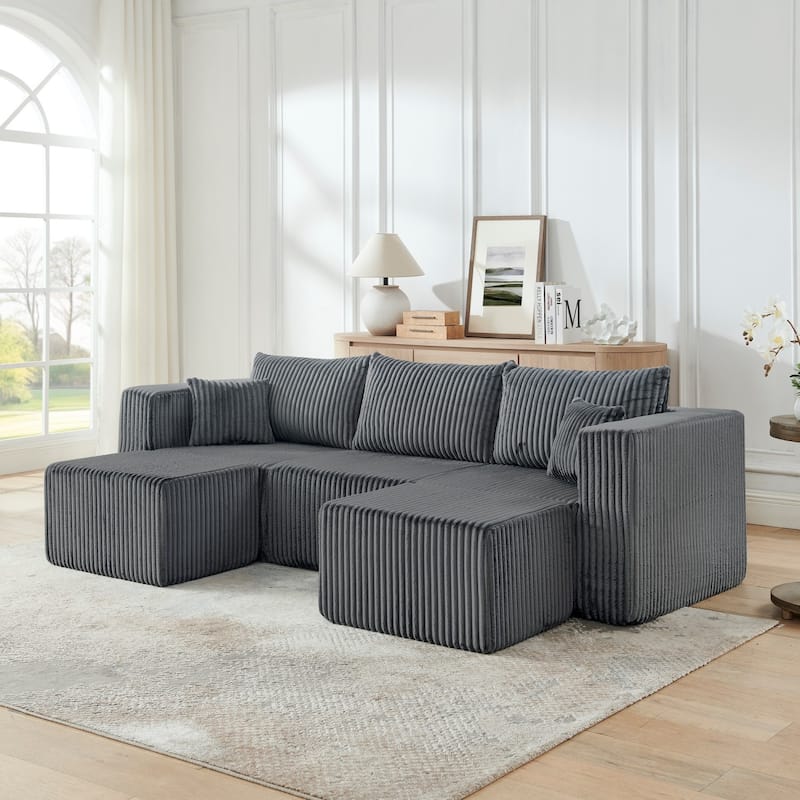 94.1" U-Shaped Sectional Sofa with Two Movable Ottomans