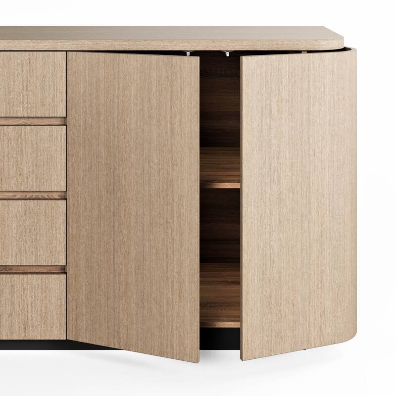 Light Oak Sideboard Buffet Cabinet with 4 Drawers & 2 Doors, Push-to-Open System, Waterproof Surface & Anti-Tip Kit Dresser