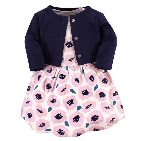 slide 1 of 1, Touched by Nature Baby and Baby Girl Organic Cotton Dress and Cardigan 2pc Set, Blossoms 12-18 Months - Blossoms