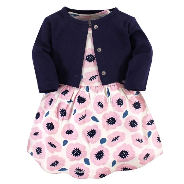 slide 1 of 1, Touched by Nature Baby and Toddler Girl Organic Cotton Dress and Cardigan 2pc Set, Blossoms 2T - Blossoms