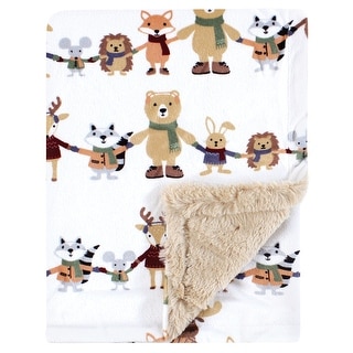 Hudson Baby Plush Blanket with Furry Binding and Back, Winter Woodland Friends, One Size - Winter Woodland Friends - One Size
