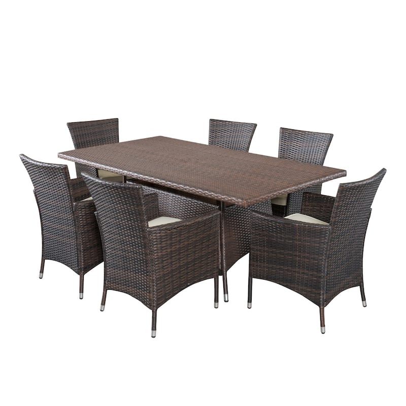Jennifer Outdoor 7-piece Wicker Dining Set with Cushions by Christopher Knight Home