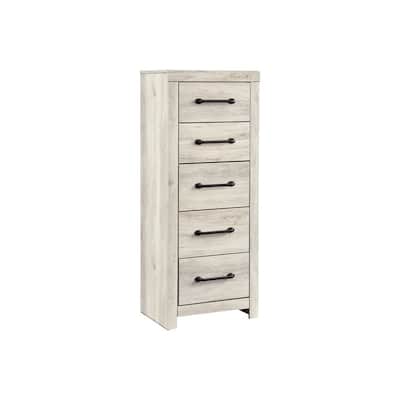 Grained 5 Drawer Wooden Chest with Bar Pull Handles, Distressed White