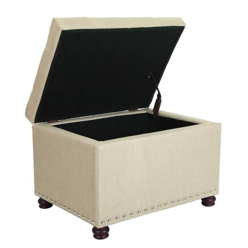 Adeco Classy Rectangle Storage Bench Natural Fabric Footstool Ottoman