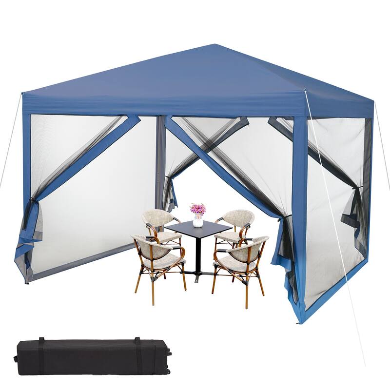 10x10 FT Pop Up Canopy Tent with Mosquito Netting, Adjustable Height, Portable Sun Shelter with Wheeled Bag