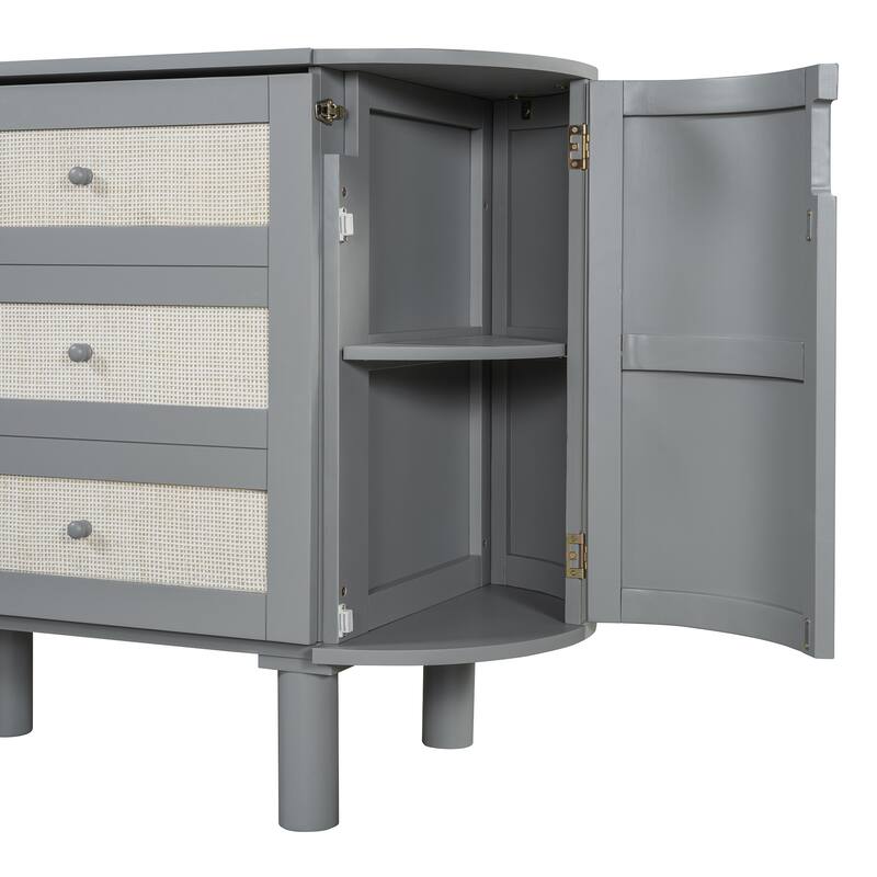 Full Murphy Bed with Handwoven Rattan Drawers and Storage Cabinets, Rustic-Modern Foldable Wall Bed for Home Office or Studio