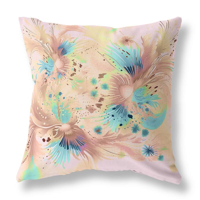 Pink And Blue Vibrant Brushstrokes Faux Suede Throw Pillow Zipper