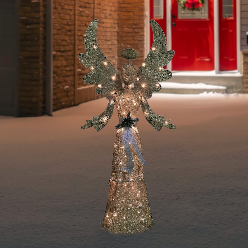 Lighted Golden Angel Christmas Decoration - 68" - Clear Lights - Gold