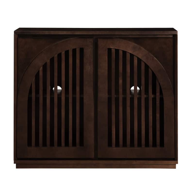 Mid Century Fluted Sideboard with 2 Outlets, Narrow Buffet Cabinet for Entryway & Kitchen