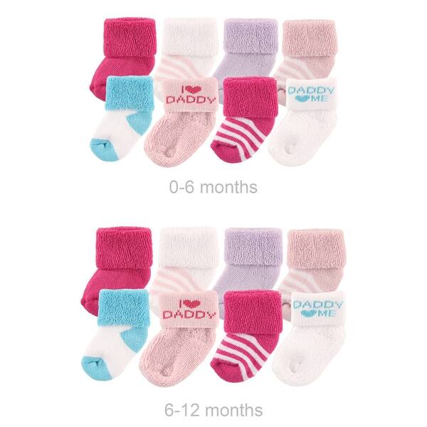slide 1 of 1, Luvable Friends Infant Girl Grow with Me Cotton Terry Socks, Pink Dad, 0-6 and 6-12 Months - Pink Dad Pink Dad - 0-6 and 6-12 Months