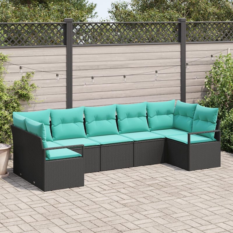 vidaXL 7 Piece Garden Sofa Set with Cushions - 113.8×48×27.2 - Black
