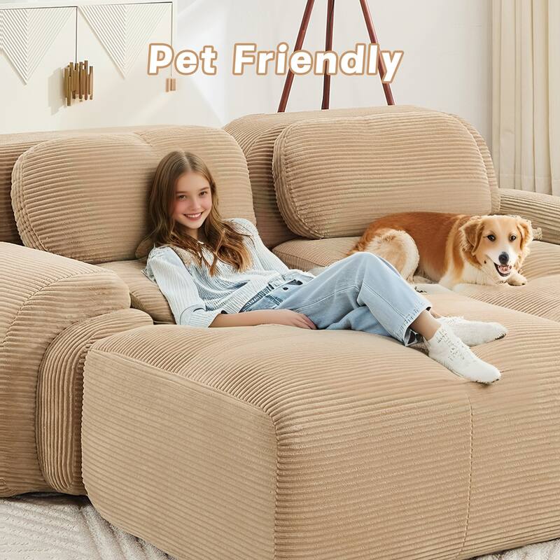 Rossetta 4-Seat Modern Simplified Anti-Slip Style Premium Corduroy Fabric Modular Sofa with Curved Armrests