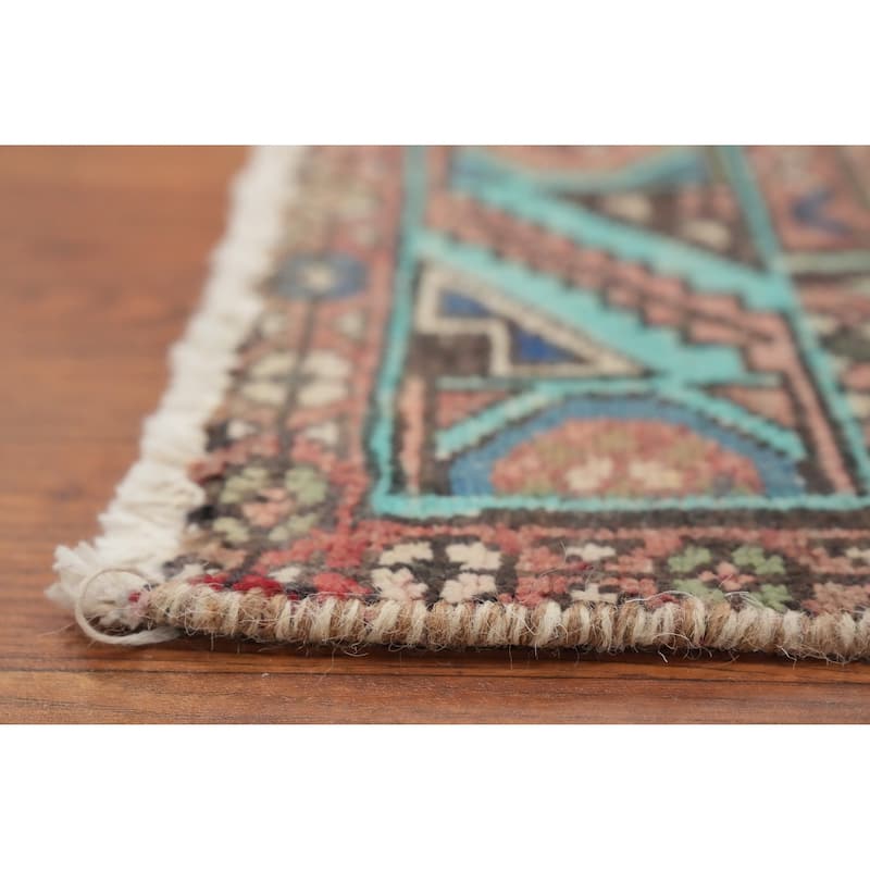Hand Knotted Oriental 100% Wool Carpet Traditional Geometric Greys & Charcoal Hamedan Runner Rug - 10' 1'' X 3' 5''
