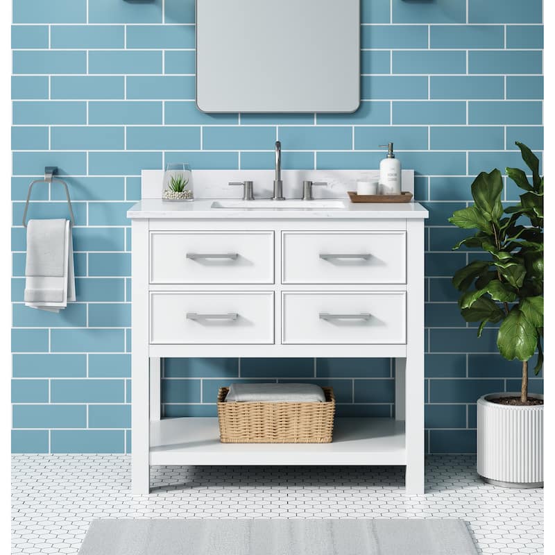 Avanity Brooks 37 in. Vanity in White finish and Cala White Engineered Top
