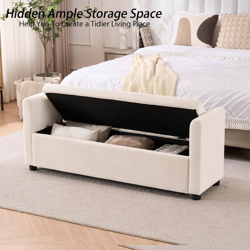 Velvet Storage Bench for Bedroom,End of Bed Bench for King Size Bed, Modern Upholstered Long Ottoman Bench for Entryway