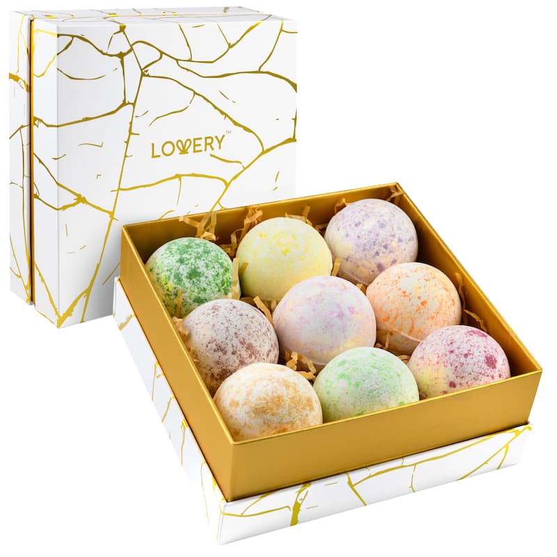 Lovery Marble Bath Bombs Set, 9 Handmade Bubble Bombs Gift Box - Multi-Scented - 9 pc