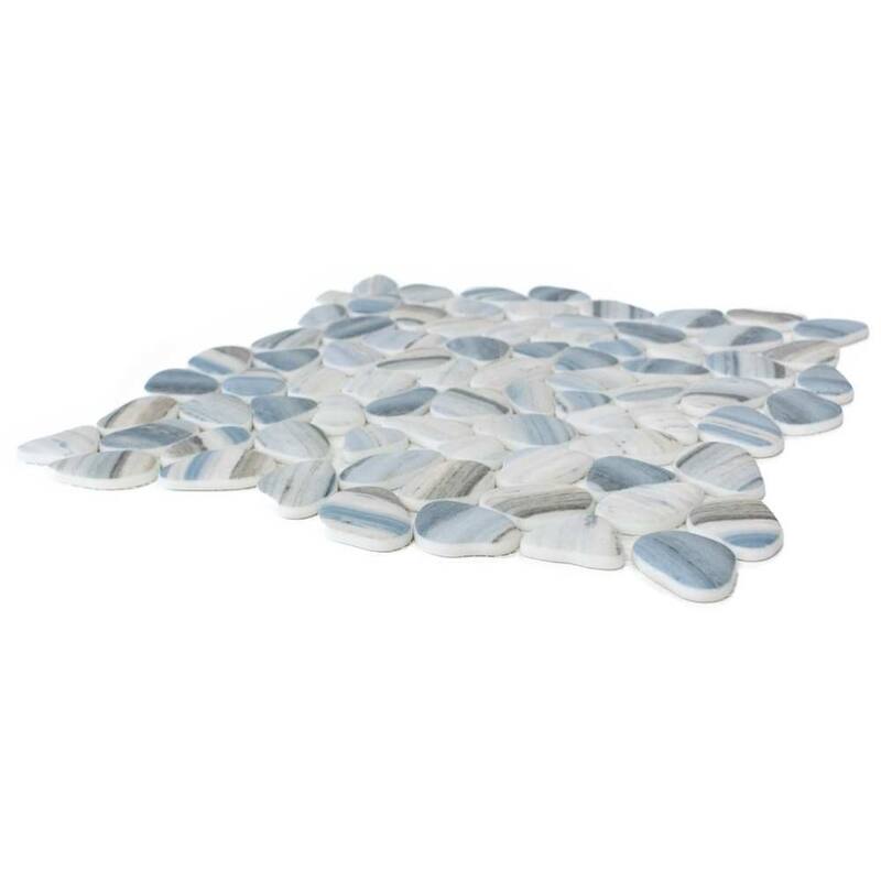 The Tile Life Huron Rock 12x12 Azul Glass Pebble Mosaic Floor & Wall Tile