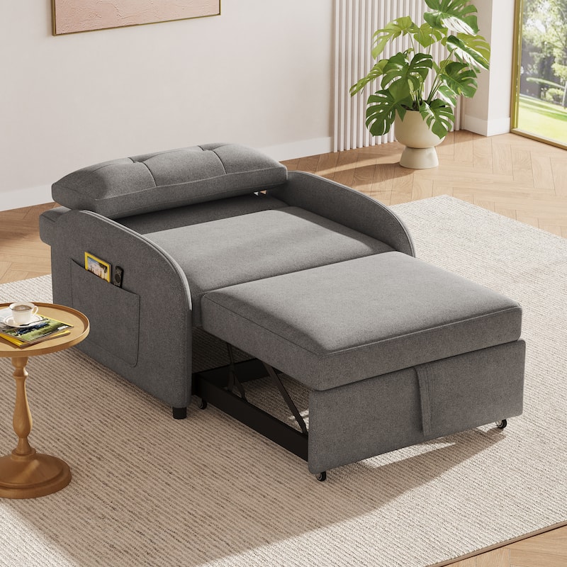 Roomfitters 3-in-1 Convertible Sleeper Sofa Bed, Pull-Out Loveseat Chair with Storage Pocket and Pillow