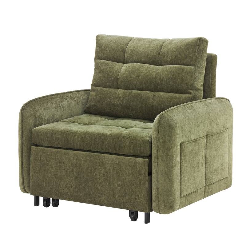 Roomfitters 3-in-1 Sleeper Chair Bed, 80'' Pull Out Lounge with USB Charging, Storage Pockets, Chenille