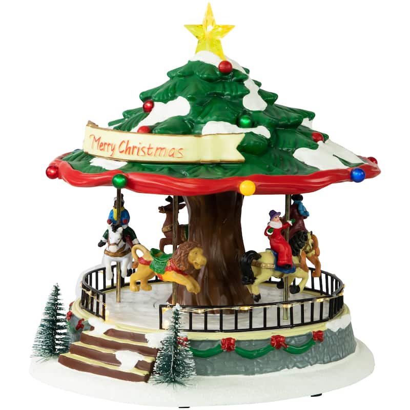 LED Lighted Musical Animated Christmas Carousel Village Display 10.5"
