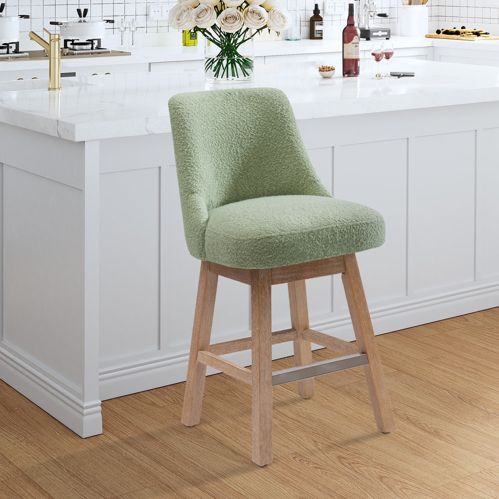 Boucle Polyester Upholstered Swivel Counter Stool - Foot Glides