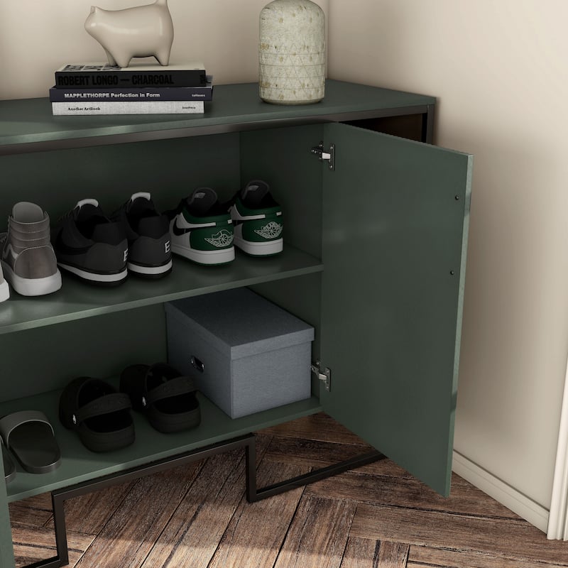 Furniture of America Hannah Modern Fluted Sage Green 2-Shelf Dining Buffet Cabinet