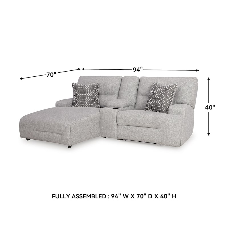 Signature Design by Ashley Acklen Place Light Gray 3-Piece Power Reclining Sectional Sofa with Chaise - 94" W x 70" D x 40" H