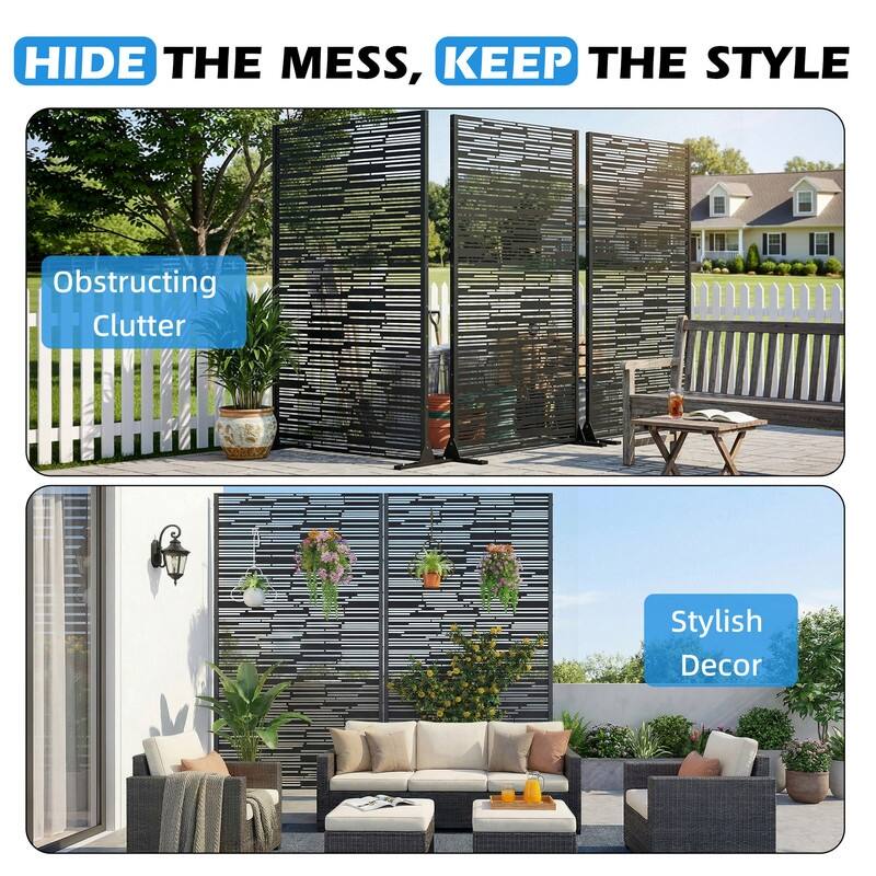 EROMMY Privacy Screen Metal Outdoor Indoor Divider, Weather & Rust Proof Garden Patio Pool Fence, Easy Assemble Modern Design