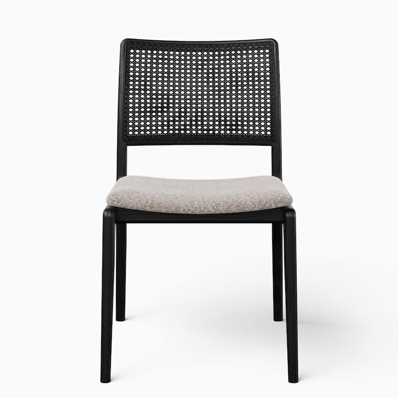 Modern Brazilian - Charlotte - Cane Side Chair - Medley Ivory Seat - Ebano Frame - Natural Cane Webbing