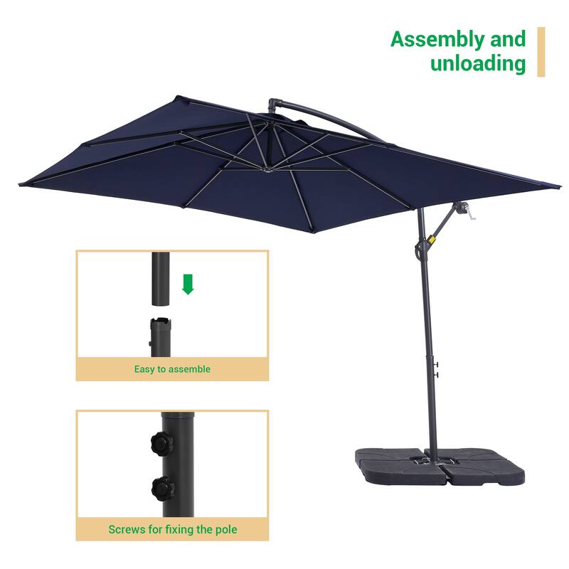 LIVOOSUN Patio 8.2ft Cantilever Offset Hanging Umbrella With a Base