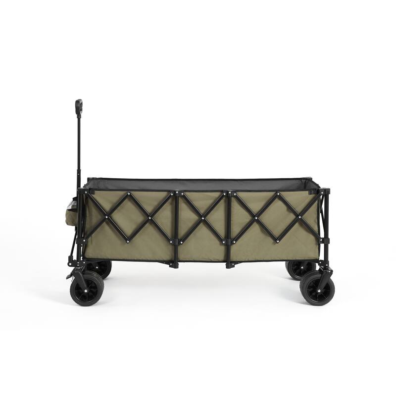 220lbs Weight Capacity Heavy Duty 300L Folding Utility Foldable Extended Wagon with All-Terrain Beach Wheels & Drink Holders