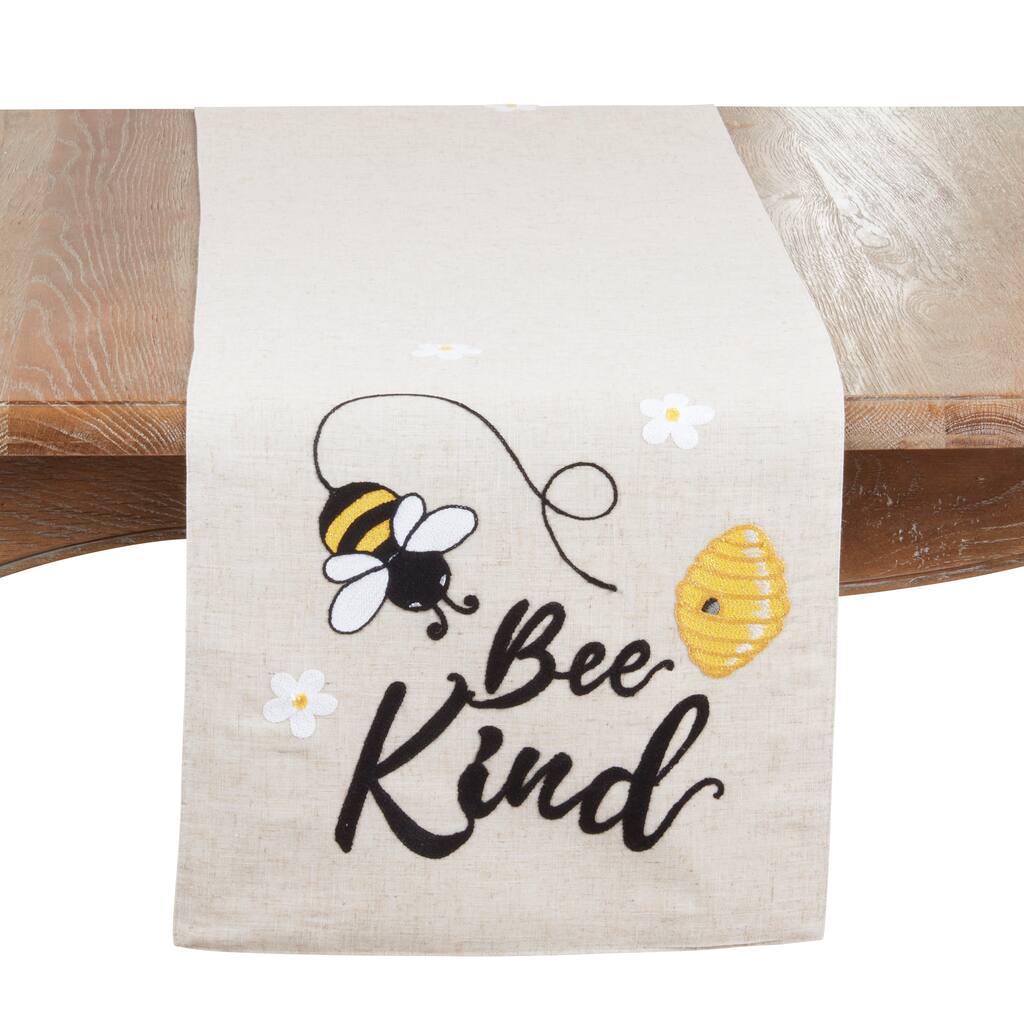 Bee Kind Printed Linen Blend Table Runner - Whimsical Bee & Script Design with Lined Finish, 16"x70"