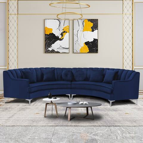 Curved Symmetrical Sectional sofa Navy Blue Velvet