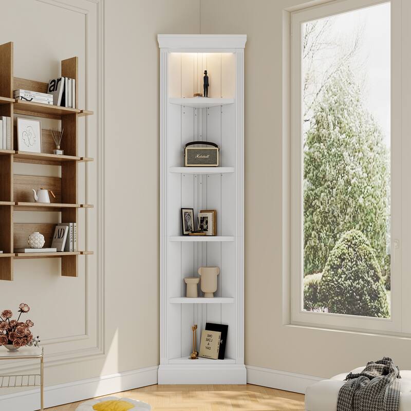 5 Tier Corner Bookcase with LED Light