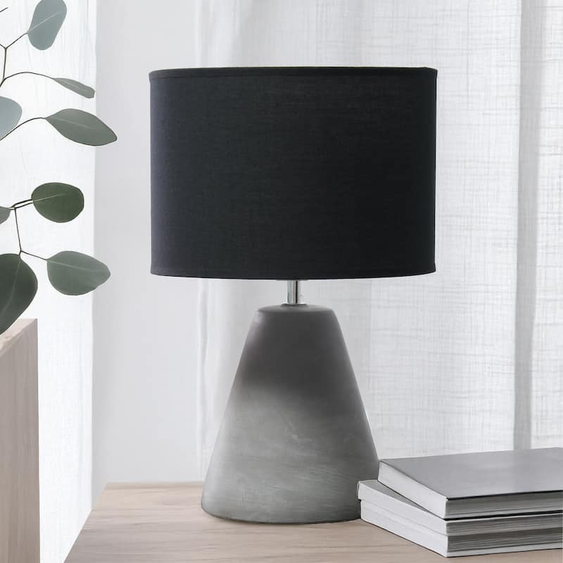14.37" Organic Modern Tapered Concrete Table Lamp, For Living Room, Entryway, Bedroom, Stylish Accent Lighting, Black Shade