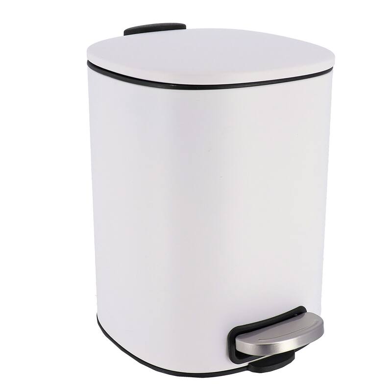 Stylish Metal Trash Can with Silent Soft Close Lid 5L - 1.3 Gal Foot Pedal - 1.3 Gallons - White